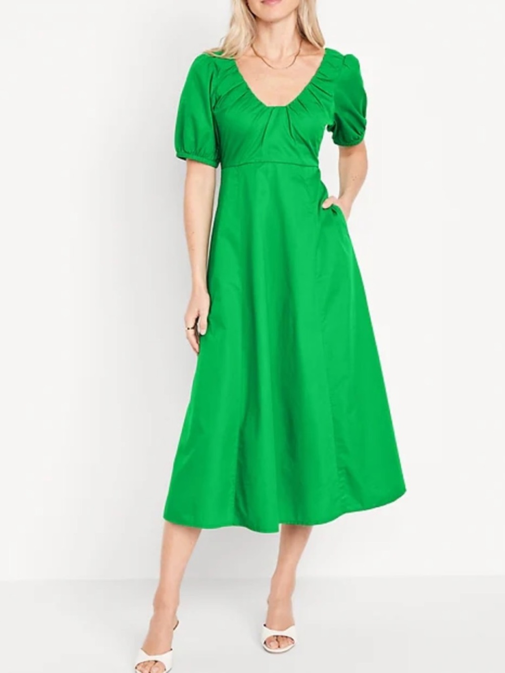 Old Navy Green Puff Sleeve Midi Swing Dress